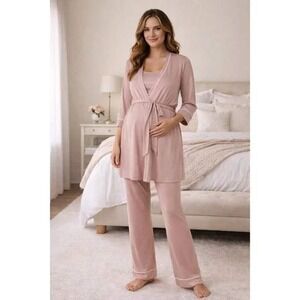 Cosabella Nursing 3 Piece Pajama Set Robe Womens S Pink NEW Modal Pima Cotton